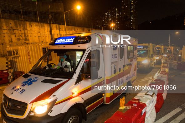 Up to 6 ambulances waited in line to drop patients at United Christian Hospital in Kwun Tong, in Hong Kong, China, on March 04, 2022. 