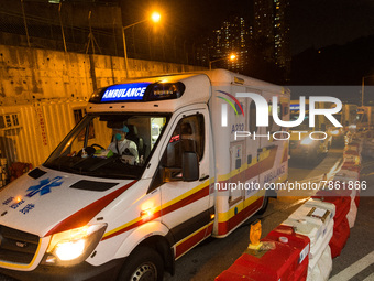 Up to 6 ambulances waited in line to drop patients at United Christian Hospital in Kwun Tong, in Hong Kong, China, on March 04, 2022. (