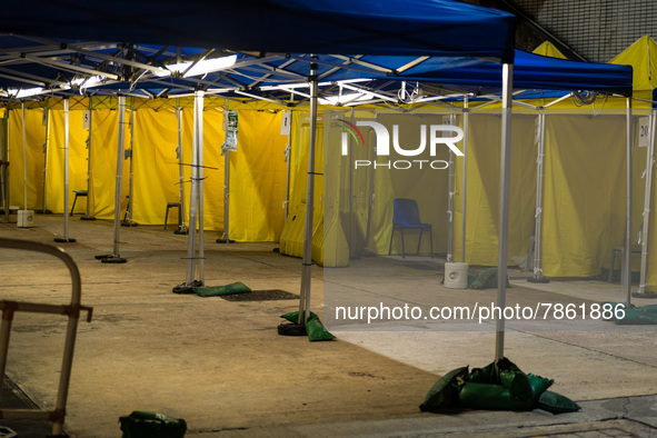 The makeshift triage area of Caritas medical centre in Sham Shui Po is empty of patients, in Hong Kong, China, on March 04, 2022. 