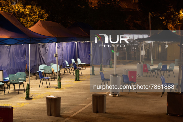 The makeshift triage area of Caritas medical centre in Sham Shui Po is empty of patients, in Hong Kong, China, on March 04, 2022. 