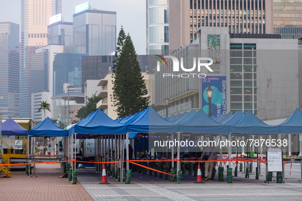 The makeshift testing centre of Endinburgh Place in Central Hong Kong is empty, as there are no more compulsory testing notices, in Hong Kon...