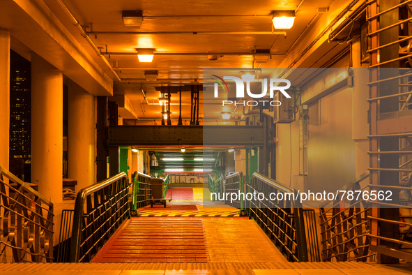 A deserted Star Ferry Pier in Central Hong Kong. Because of the reduction in traffic from the pandemic, the emblematic Star Ferry had to red...