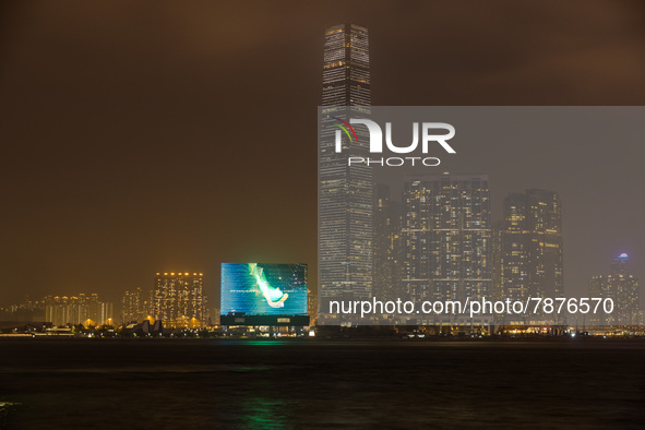 A view of the M+ museum and the ICC tower in West Kowloon, in Hong Kong, China, on March 6, 2022.  