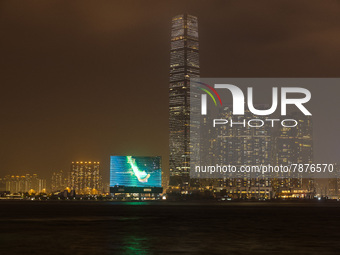 A view of the M+ museum and the ICC tower in West Kowloon, in Hong Kong, China, on March 6, 2022.  (