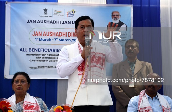 Union Minister of Ports, Shipping & Waterways and AYUSH Sarbananda Sonowal attend Jan Aushadhi Diwas 
 in Guwahati ,India on March 7,2022. 