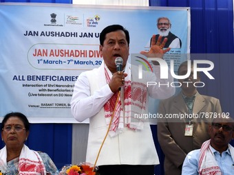 Union Minister of Ports, Shipping & Waterways and AYUSH Sarbananda Sonowal attend Jan Aushadhi Diwas 
 in Guwahati ,India on March 7,2022....