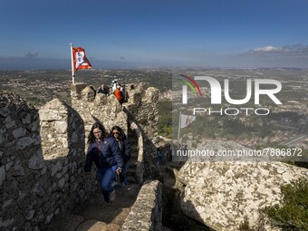 People walk around the Moorish Castle located in the historic centre of Sintra. 28 February 2022. According to the General Health Direction...