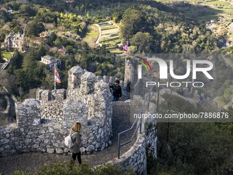 People walk around the Moorish Castle located in the historic centre of Sintra. 28 February 2022. According to the General Health Direction...