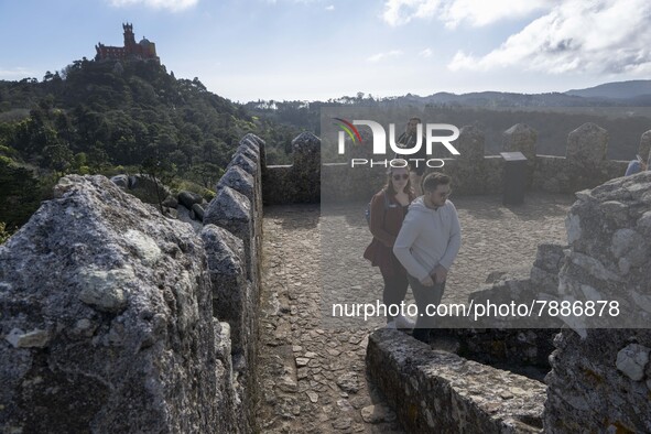 People walk around the Moorish Castle located in the historic centre of Sintra. 28 February 2022. According to the General Health Direction...