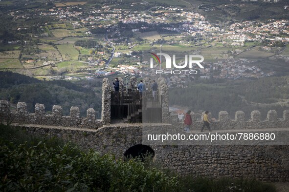 People walk around the Moorish Castle located in the historic centre of Sintra. 28 February 2022. According to the General Health Direction...