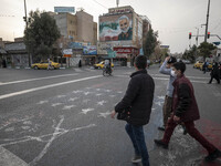 A giant portrait of former commander of Islamic Revolutionary Guard Corps (IRGC) Quds Force, General Qasem Soleimani, is seen on a wall of a...