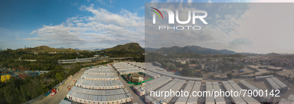  A drone panorama of the San Tin Community Isolation Facility, near the mainland border, in Hong Kong, China, on Mar 12, 2022. 