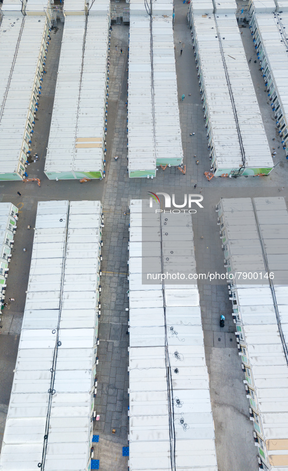  A vertical drone panorama of the Tsing YI Community Isolation Facility, in Hong Kong, China, on Mar 12, 2022. 