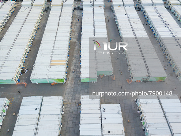  A drone view of the Tsing YI Community Isolation Facility with COVID patients wandering in the alleys, in Hong Kong, China, on Mar 12, 2022...