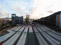  A drone panorama of the Tsing YI Community Isolation Facility, in Hong Kong, China, on Mar 12, 2022. (