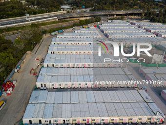  A view by drone of the San Tin Community Isolation Facility, in Hong Kong, China, on Mar 12, 2022. (