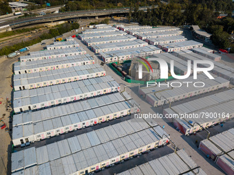  A view by drone of the San Tin Community Isolation Facility, in Hong Kong, China, on Mar 12, 2022. (