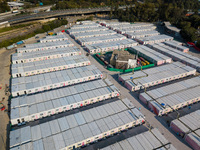  A view by drone of the San Tin Community Isolation Facility, in Hong Kong, China, on Mar 12, 2022. (