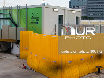  Communal toilets and showers at the Tsing Yi Community Isolation Facility, in Hong Kong, China, on Mar 12, 2022. (