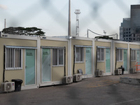  Prefabricated cabins can be seen at the Tsing Yi Community Isolation Facility, in Hong Kong, China, on Mar 12, 2022. (