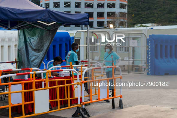  The entrance of the Tsing Yi Community Isolation Facility, in Hong Kong, China, on Mar 12, 2022. 