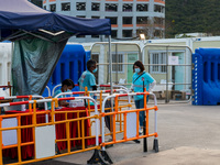  The entrance of the Tsing Yi Community Isolation Facility, in Hong Kong, China, on Mar 12, 2022. (