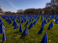 Blue flags are seen on the National Mall in Washington, D.C. on March 18, 2022 as part of the United In Blue art installation. The installat...