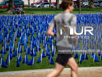 Blue flags are seen on the National Mall in Washington, D.C. on March 18, 2022 as part of the United In Blue art installation. The installat...