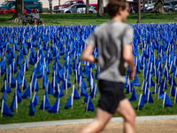 Blue flags are seen on the National Mall in Washington, D.C. on March 18, 2022 as part of the United In Blue art installation. The installat...