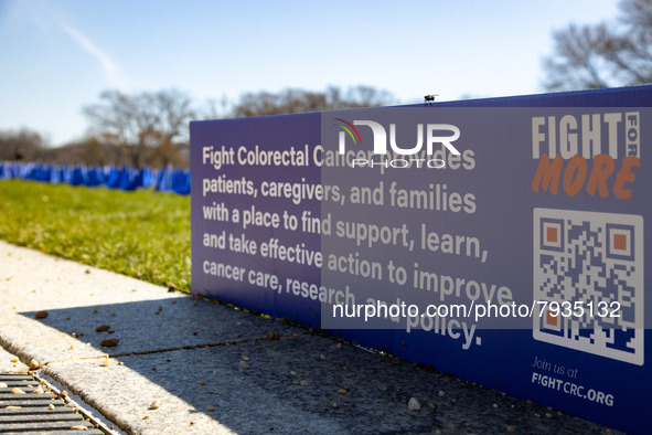 Blue flags are seen on the National Mall in Washington, D.C. on March 18, 2022 as part of the United In Blue art installation. The installat...