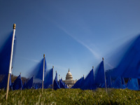 Blue flags are seen on the National Mall in Washington, D.C. on March 18, 2022 as part of the United In Blue art installation. The installat...