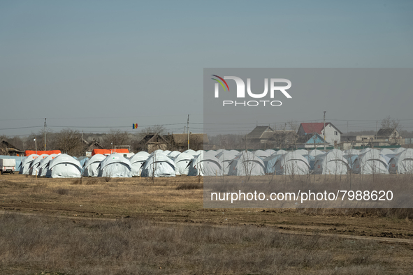 Tent camp built by the Moldovan government is seen from the transit point for refugees in Palanca, south Moldova, on 2022-03-27. 