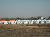 Tent camp built by the Moldovan government is seen from the transit point for refugees in Palanca, south Moldova, on 2022-03-27. (