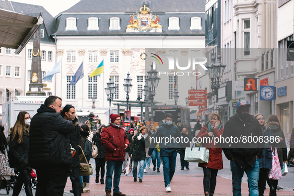 shoppers are seen, some with masks and some without masks  in city center of Bonn, Germany on April 2, 2022 as many rules of covid 19 will b...