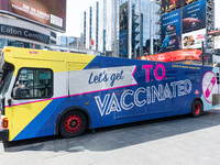 View at Bus for free vacination in Downtown Toronto, Canada. Mobile mobile clinics provide the opportunity to vaccinate everyone (