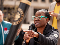 Former Congressional candidate Nina Turner speaks at a rally to cancel student debt at the Department of Education.  Students took part in a...