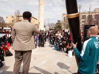 Hundreds of students and others with student debt atten a rally to cancel educational debt at the Department of Education.  Students took pa...