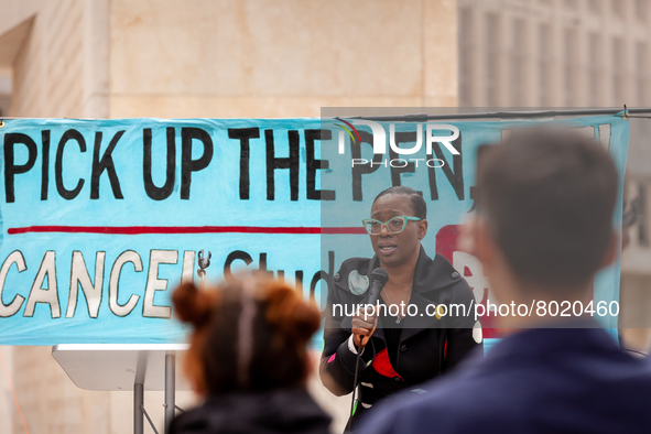 Former Congressional candidate Nina Turner speaks at a rally to cancel student debt at the Department of Education.  Students took part in a...