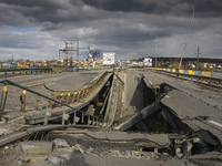 A damaged bridge in the recaptured by the Ukrainian army Bucha city near Kyiv, Ukraine, 04 April 2022. (