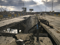 A damaged bridge in the recaptured by the Ukrainian army Bucha city near Kyiv, Ukraine, 04 April 2022. (