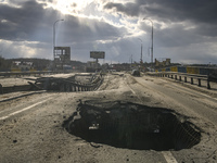 A damaged bridge in the recaptured by the Ukrainian army Bucha city near Kyiv, Ukraine, 04 April 2022. (