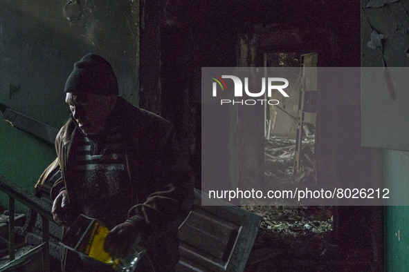 A man recover some belongings of his destroyed flat during the combats between the ukrainian and russian armies in Borodianka, Ukraine. 