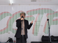 Isabel Camarinha from CGTP, General Confederation of Portuguese Workers in front of the Ministry of Health manifests itself in better condit...