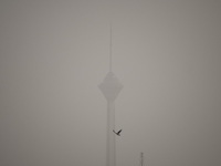 A view of Tehran’s Milad telecommunication tower during a polluted air, on April 8, 2022. (