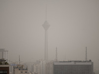 A view of northwestern Tehran and Milad telecommunication tower during a polluted air, on April 8, 2022. (