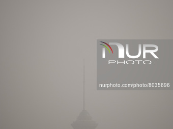 A view of Tehran’s Milad telecommunication tower during a polluted air, on April 8, 2022. (