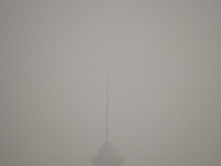 A view of Tehran’s Milad telecommunication tower during a polluted air, on April 8, 2022. (