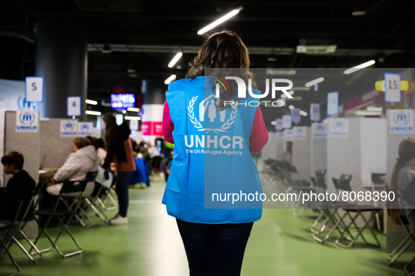 A cash enrolment centre opened by UNHCR for refugees from Ukraine who fled to Poland after Russian attack, at a at TAURON Arena Krakow. Krak...