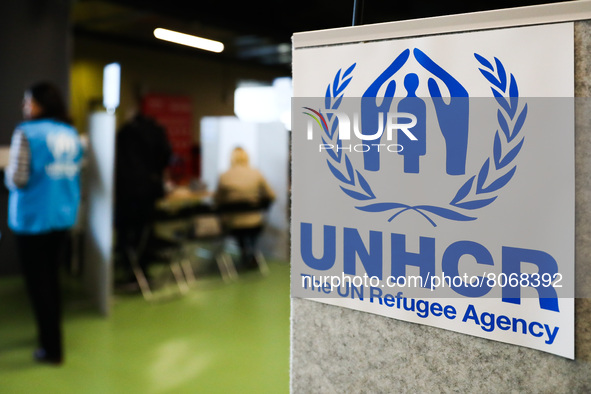 A cash enrolment centre opened by UNHCR for refugees from Ukraine who fled to Poland after Russian attack, at a at TAURON Arena Krakow. Krak...
