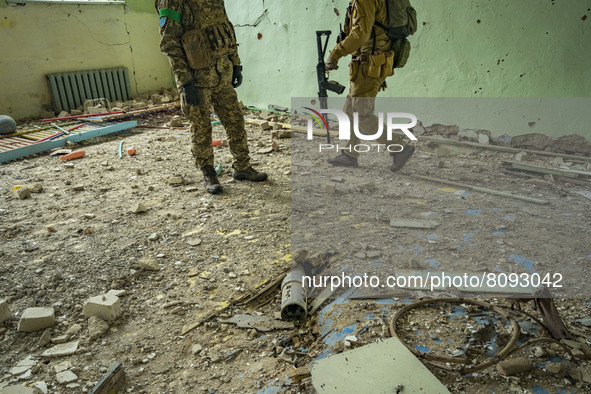 A rocket stuck on the floor of a school of Luch, a village close to the frontline between the russian and ukrainian armies in the Mykolaiv r...